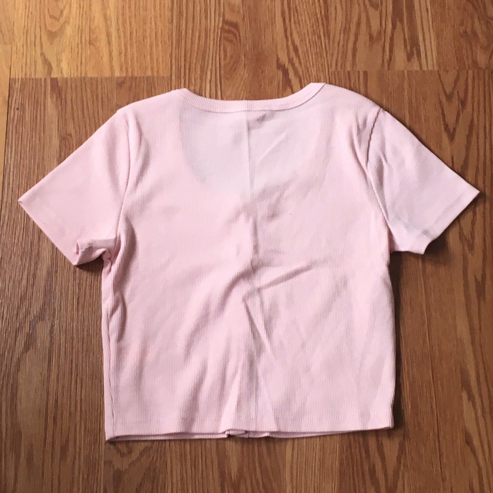 Solid Button Up Crop Tee - Picture 3 of 3
